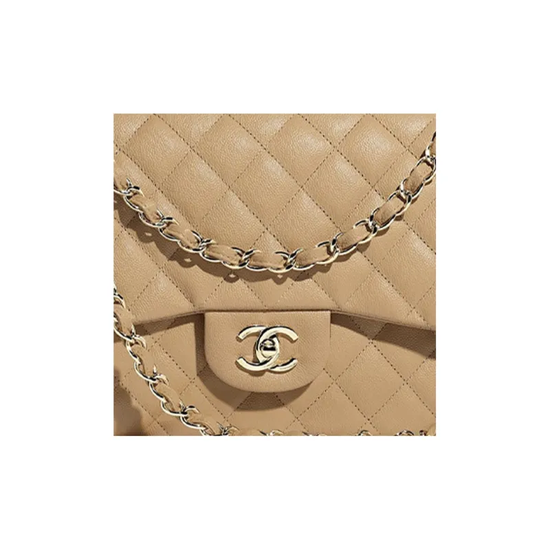 CHANEL Classic Flap CF Grain Calfskin Shoulder Bag, Crossbody Bag Tubas Women's Beige-3