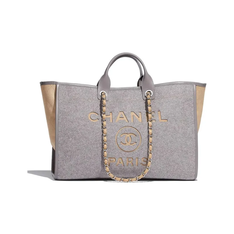 CHANEL Felt Calfskin Tote Bag, Shopping Bag, Handbag Tubas Women's Gray-0