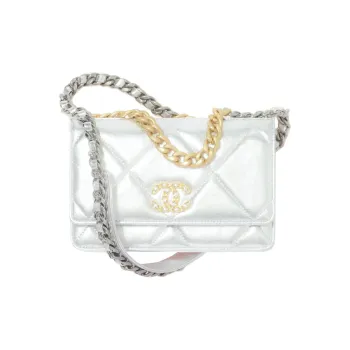 CHANEL Sheepskin Shoulder Bag Crossbody Bag Wallet Women's Silver