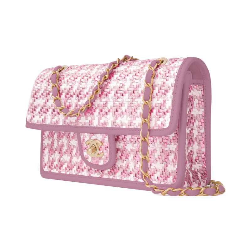 CHANEL 23C Early Spring Lambskin Flap Bag, Crossbody Bag, Shoulder Bag Medium Size Women's Gold & Pink-1