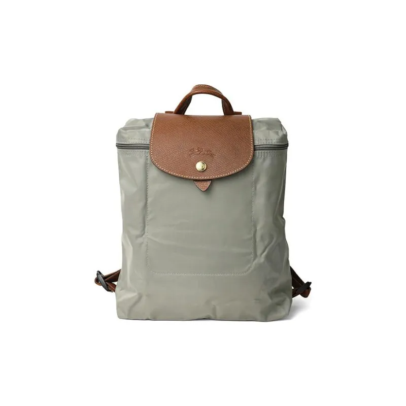 LONGCHAMP Le Pliage Recycled Canvas With Leather Trim Backpack Regular Women's Streptopelia Gray-0