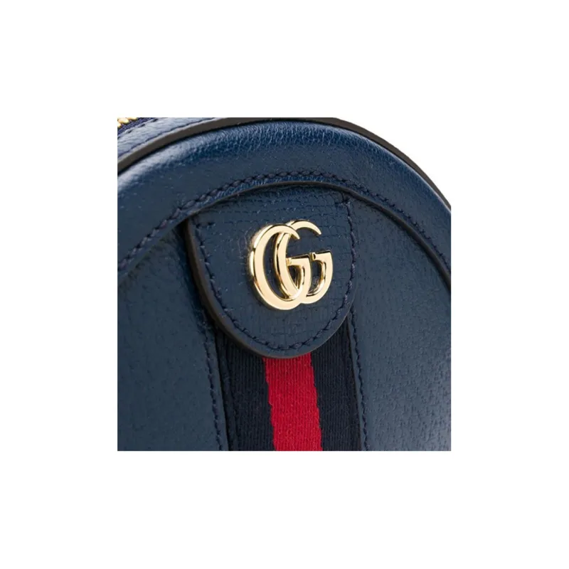 GUCCI Leather Round Bag Chain Crossbody Bag Shoulder Bag Mini Women's Dark Blue-7