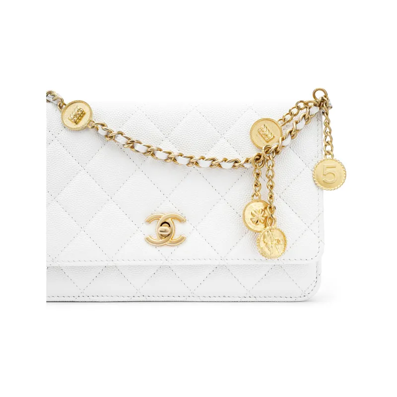CHANEL Grain Embossed Caviar Calfskin Flap Bag, Wallet, Shoulder Bag, Crossbody Bag Women's White-3