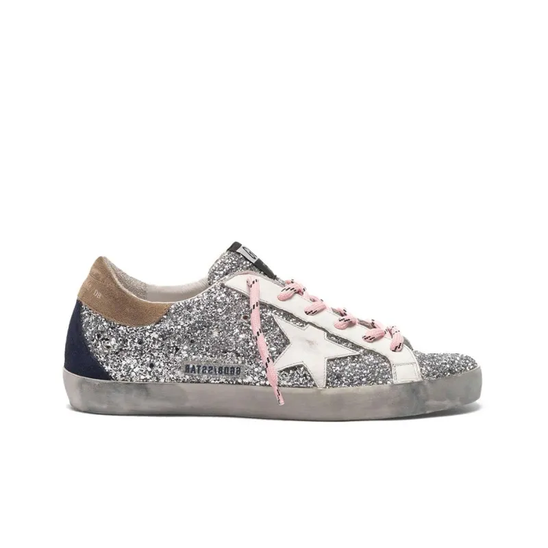Golden Goose Super Star Stylish Skateboarding Shoes Women's Silver Vintage Version-1