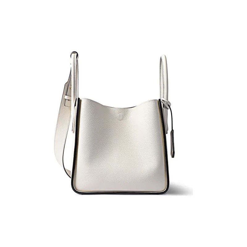 FION Cow Leather Bucket Bag Medium Size Women's Black, White Cream Apricot-6
