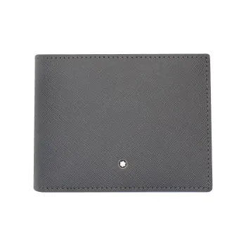 MONTBLANC Full Grain Cow Leather Card Holder Wallet Men's Gray