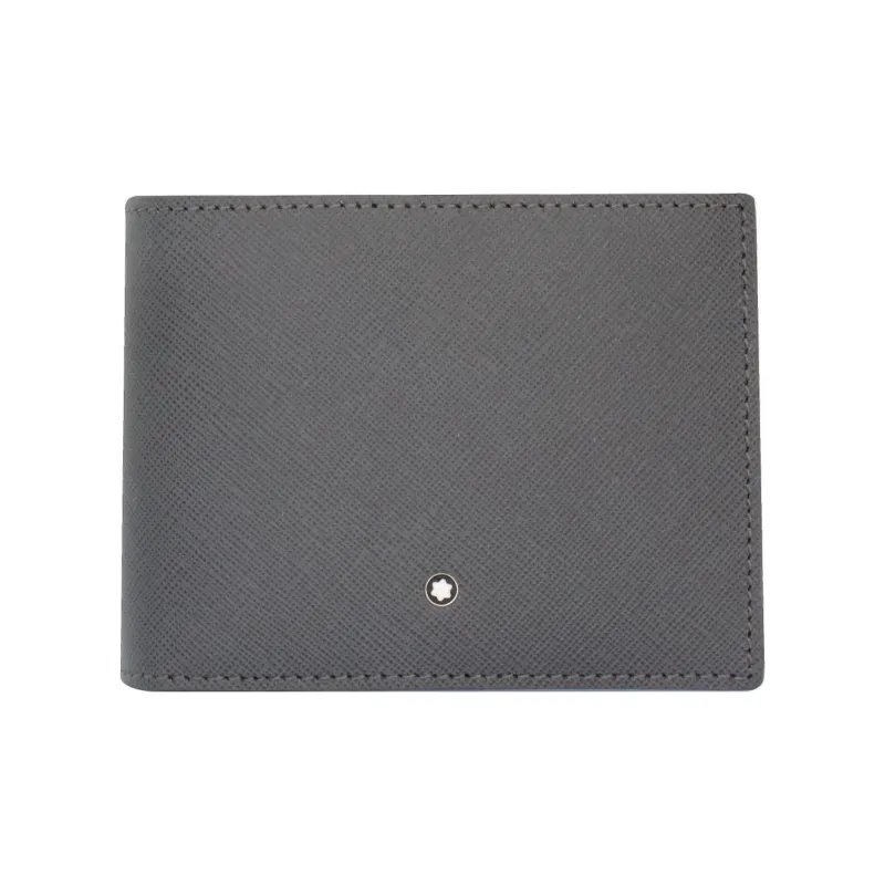 MONTBLANC Full Grain Cow Leather Card Holder Wallet Men's Gray-0