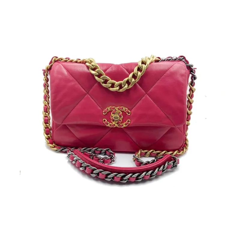 CHANEL 19Bag Lambskin Handbag, Shoulder Bag, Crossbody Bag Women's Dark Pink-0