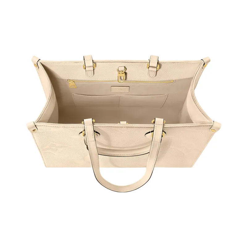 LOUIS VUITTON ONTHEGO Embossed Grained Cow Leather Tote Bag Shopping Bag Handbag Medium Size Women's Cream White-3