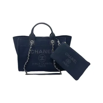 CHANEL Canvas Tote Bag Shopping Bag Canvas Bag One Shoulder Handbag Small Size Women's Dark Blue
