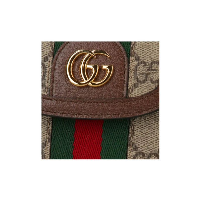 GUCCI Ophidia Canvas With Leather Cell Phone Pouch Crossbody Bags Shoulder Bags Unisex Brown-3