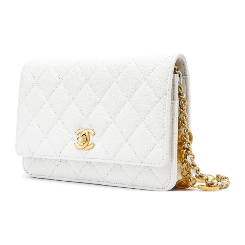 CHANEL Grain Embossed Caviar Calfskin Flap Bag, Wallet, Shoulder Bag, Crossbody Bag Women's White-1