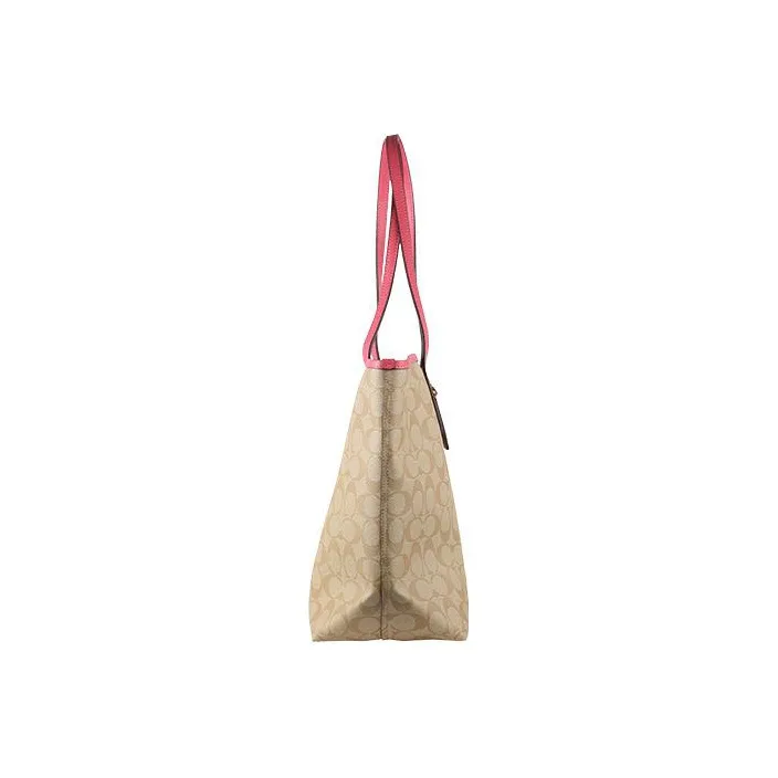 COACH City PVC Tote Bag, Shopping Bag, Handbag, Shoulder Bag Tubas Women's Milk Tea Monogram & Cherry Blossom Pink Edge-2