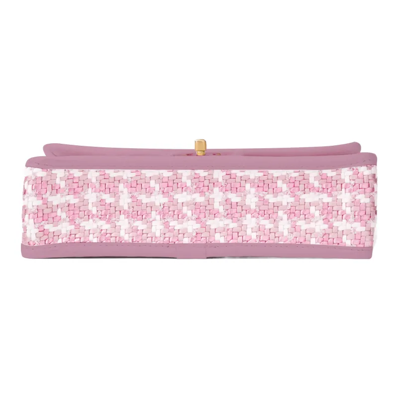 CHANEL 23C Early Spring Lambskin Flap Bag, Crossbody Bag, Shoulder Bag Medium Size Women's Gold & Pink-2