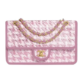 CHANEL 23C Early Spring Lambskin Flap Bag, Crossbody Bag, Shoulder Bag Medium Size Women's Gold & Pink
