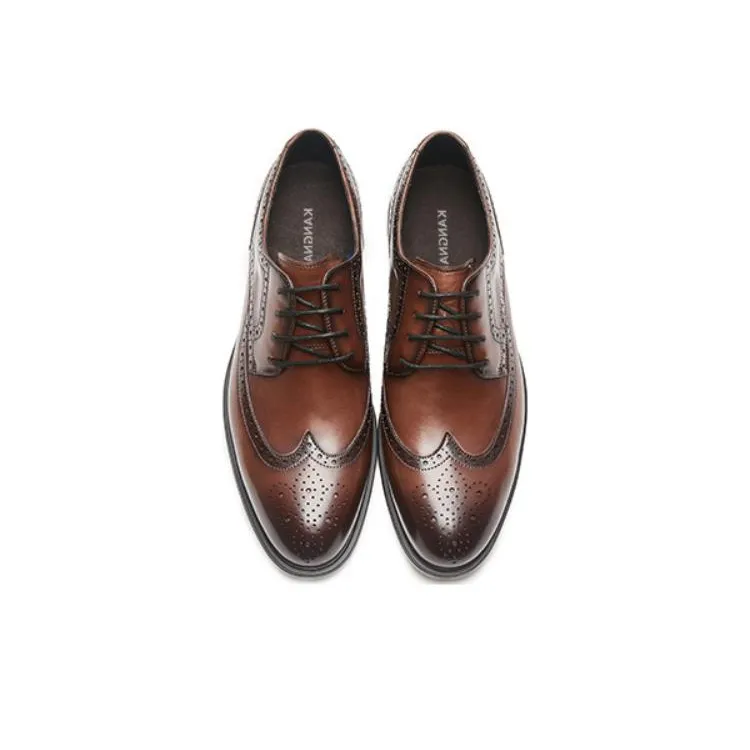 KANGNAI Dress Shoes Men Low-Top Brown-2