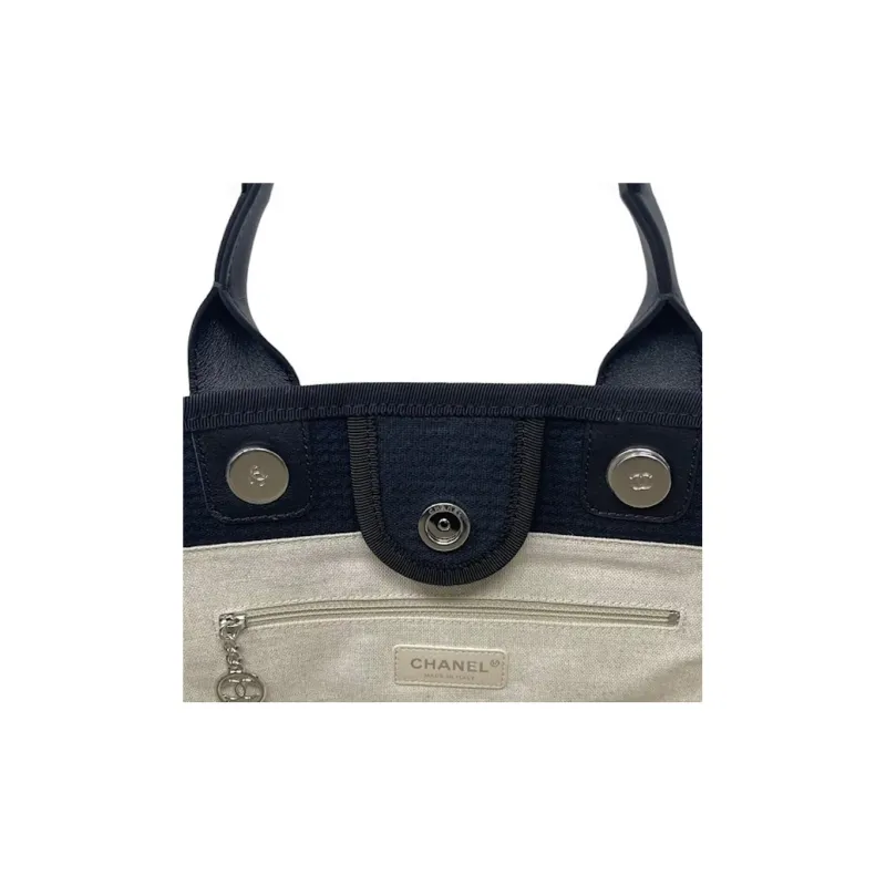 CHANEL Canvas Tote Bag, Shopping Bag, Canvas Bag, One Shoulder Handbag Trumpets Women's Dark Blue-2
