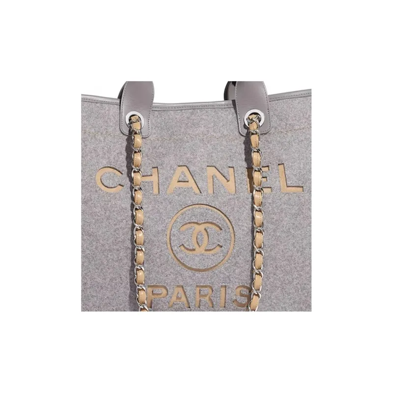 CHANEL Felt Calfskin Tote Bag, Shopping Bag, Handbag Tubas Women's Gray-3