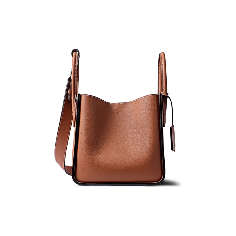FION Cow Leather Bucket Bag Medium Size Women's Black, White Cream Apricot-8