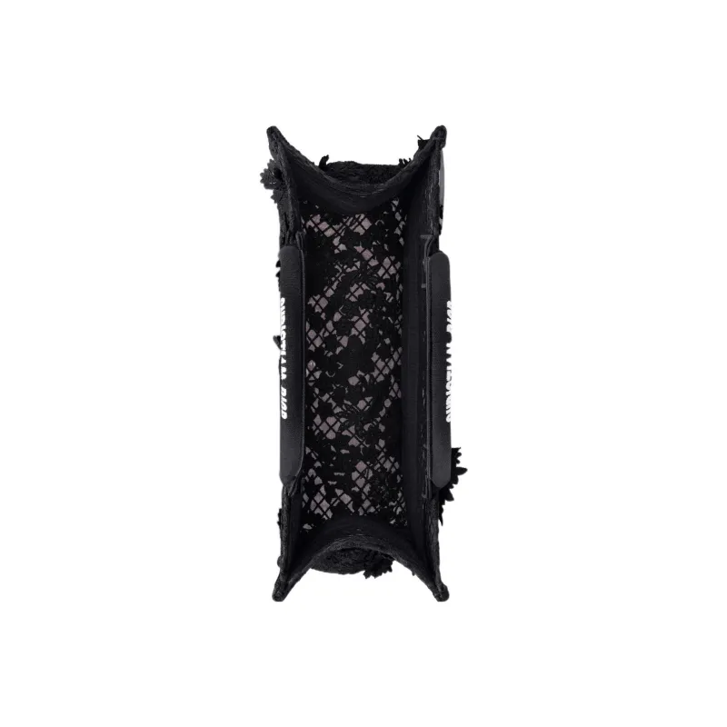 DIOR BookTote Lace Embroidery Tote Bag Shopping Bag Handbag Medium Size Women's Black-3
