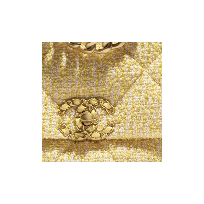 CHANEL 19Bag Soft Tweed Fabric Flap Bag Chain Bag, Shoulder Bag, Crossbody Bag Women's Yellow/Pink-3