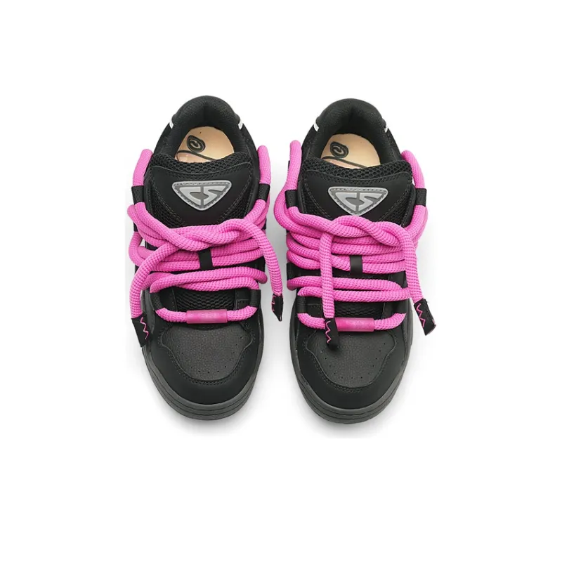 Cat&Sofa Dreadlocks Series Low Top Skateboard Shoes Unisex Black Pink-2