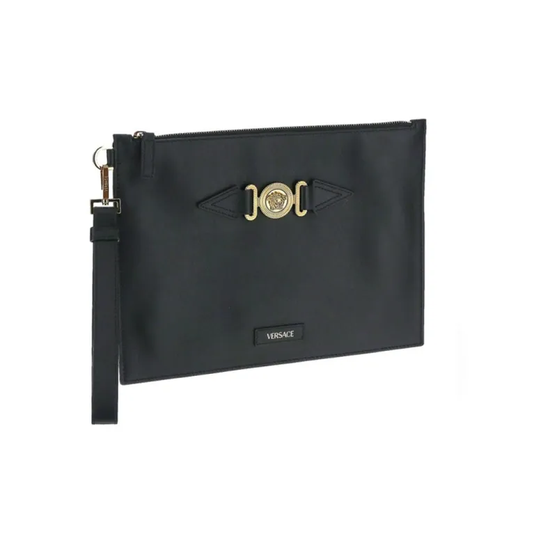 VERSACE Cow Leather Clutch Men's Black-2