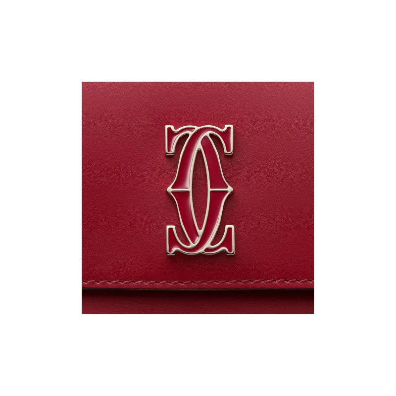 CARTIER Calfskin Card Holder Women's Cherry Red-5