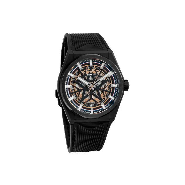 ZENITH DEFY Collection Automatic Mechanical Movement Unisex Watch 41mm Black Dial Ceramic Watch Case Rubber Strap-0