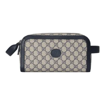 GUCCI Canvas With Leather Binding Clutches Toiletry Bags Unisex Beige/Blue