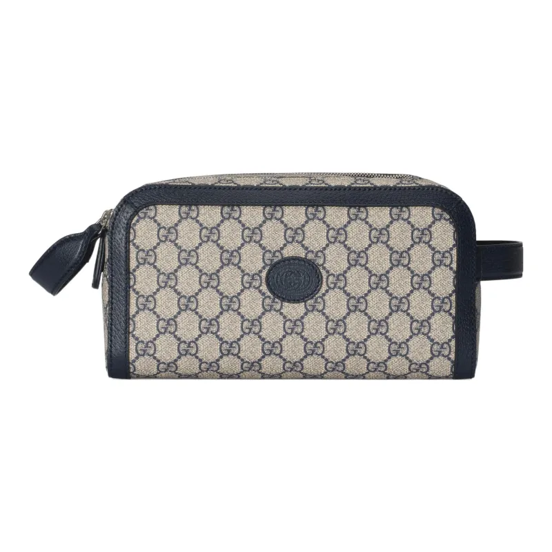 GUCCI Canvas With Leather Binding Clutches Toiletry Bags Unisex Beige/Blue-0