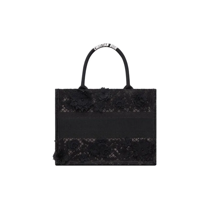 DIOR BookTote Lace Embroidery Tote Bag Shopping Bag Handbag Medium Size Women's Black-2