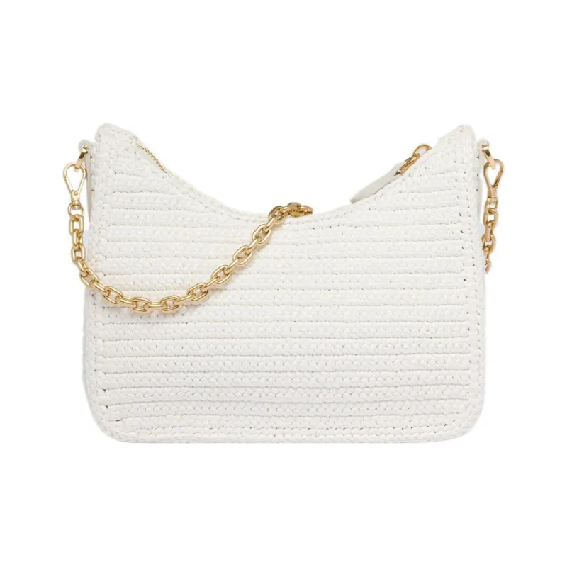 PRADA Re-Edition Natural Raffia Fiber With Leather Detail 3-in-1 Shoulder Bag Crossbody Bag Handbag Women's White-1