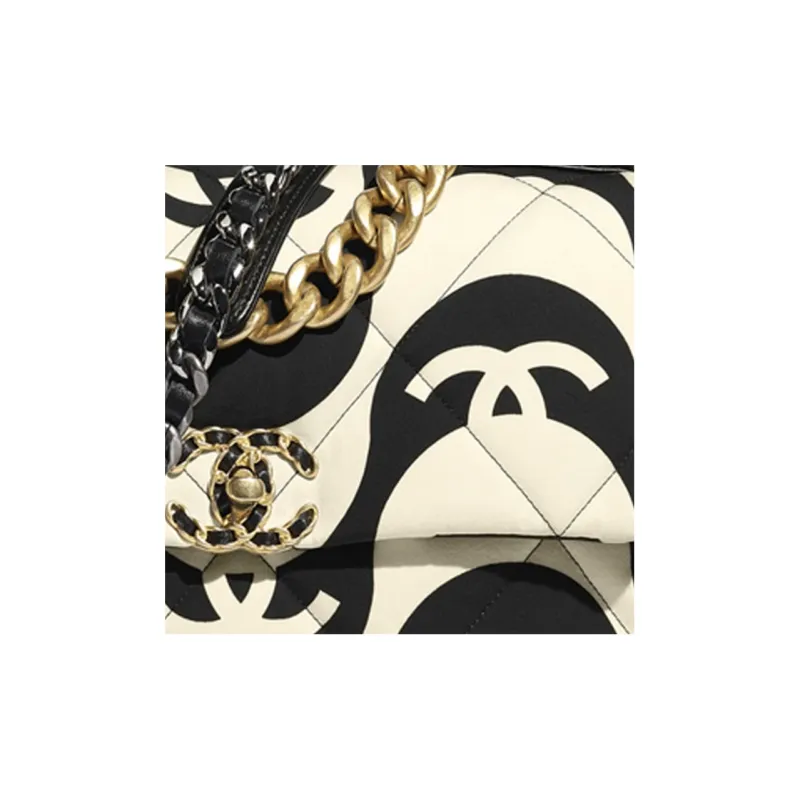 CHANEL 19Bag Print Fabric Metal Chain Flap Crossbody Portable One Shoulder Backpack Tubas Women's Black-4