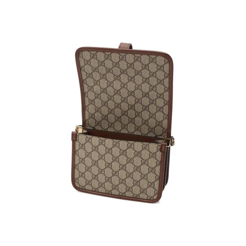 GUCCI Leather Messenger Bag, Trunk Bag, Shoulder Bag, Crossbody Bag Mini Unisex Brown-3