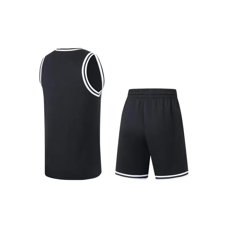 LiNing Sports Basketball Collection Basketball Suit Men's Black And White Woven Ribbon.-1