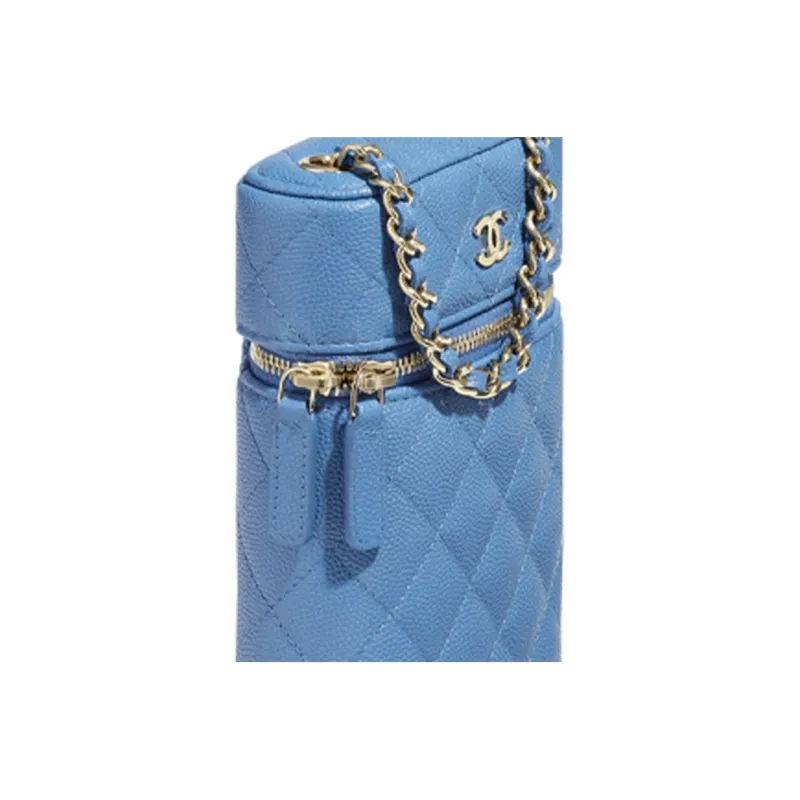CHANEL Embossed Calfskin And Metal Cell Phone Case Women's Blue-4