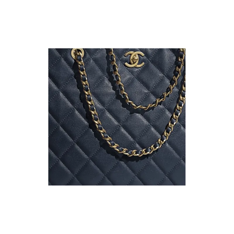 CHANEL Cow Leather Tote Bag, Shopping Bag, Chain Bag, Handbag, Shoulder Bag Women's Marine Blue-4