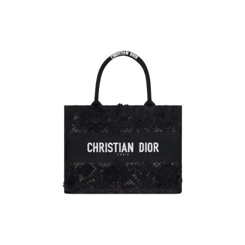 DIOR BookTote Lace Embroidery Tote Bag Shopping Bag Handbag Medium Size Women's Black
