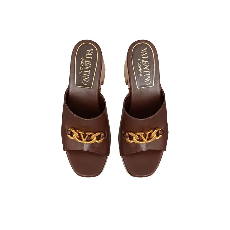 Valentino Vlogo Slide Slippers Women's Brown-3