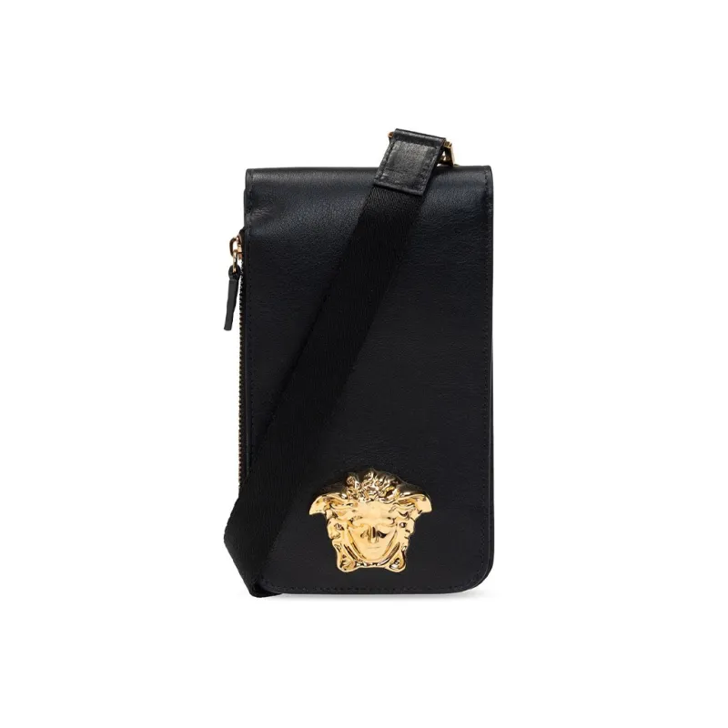VERSACE La Medusa Cow Leather Shoulder Bag, Crossbody Bag Mini Men's Black-3