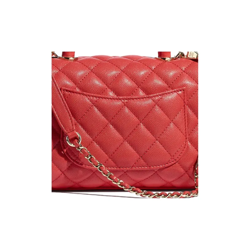 CHANEL Coco Handle Embossed Calfskin & Metal Chain Handbag, Shoulder Bag Women's Red-3