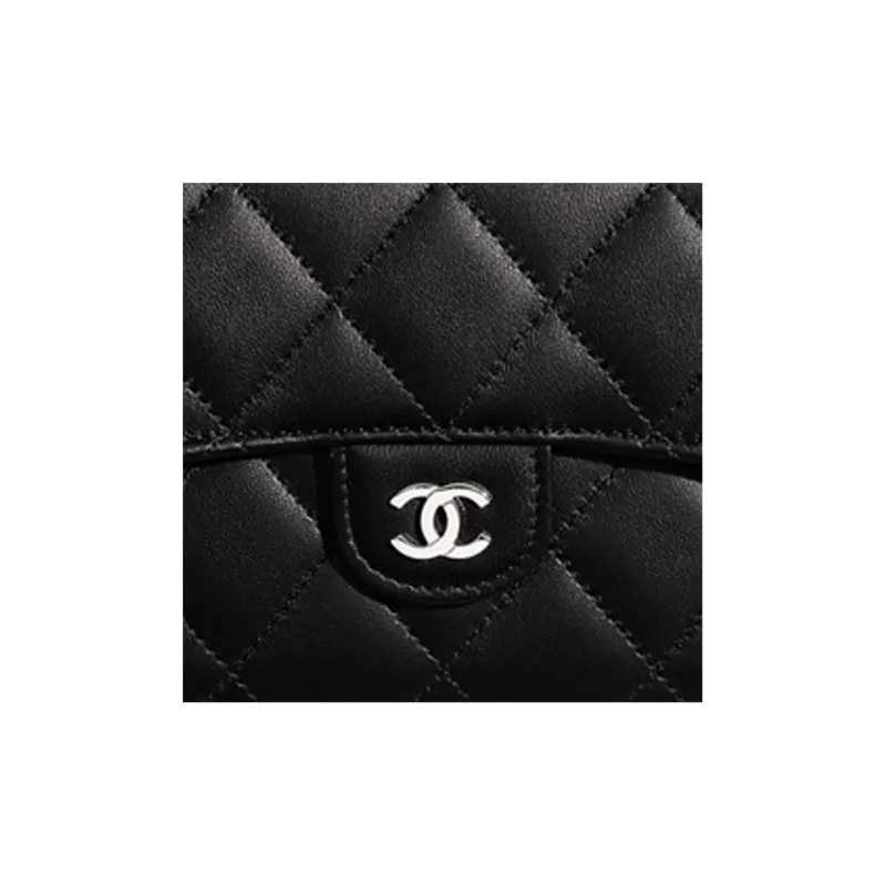 CHANEL Classic Flap CF Grain Embossed Lambskin & Metal Wallet Women's Black-4