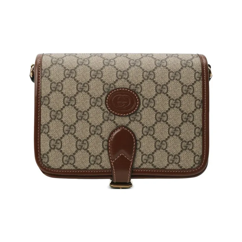 GUCCI Leather Messenger Bag, Trunk Bag, Shoulder Bag, Crossbody Bag Mini Unisex Brown-0