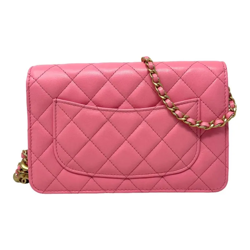 CHANEL WOC Lambskin Wallet On Chain, Shoulder Bag, Crossbody Bag Women's Pink-1