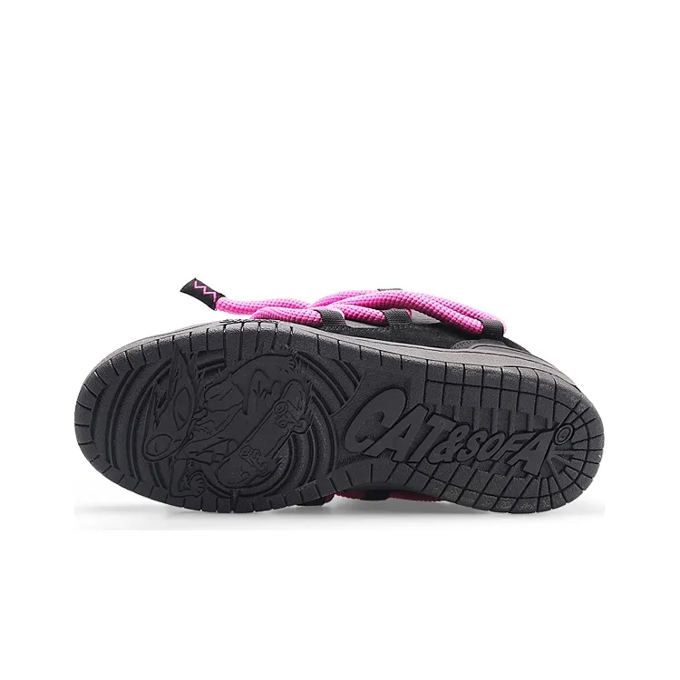 Cat&Sofa Dreadlocks Series Low Top Skateboard Shoes Unisex Black Pink-4
