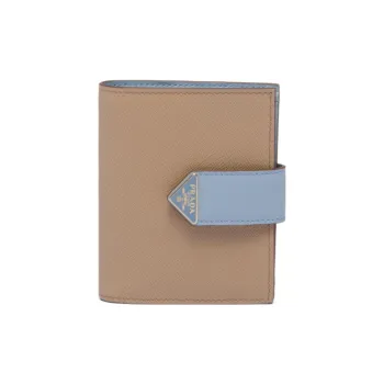 PRADA Leather Card Holder Wallet Small Size Women's Sand/Light Blue