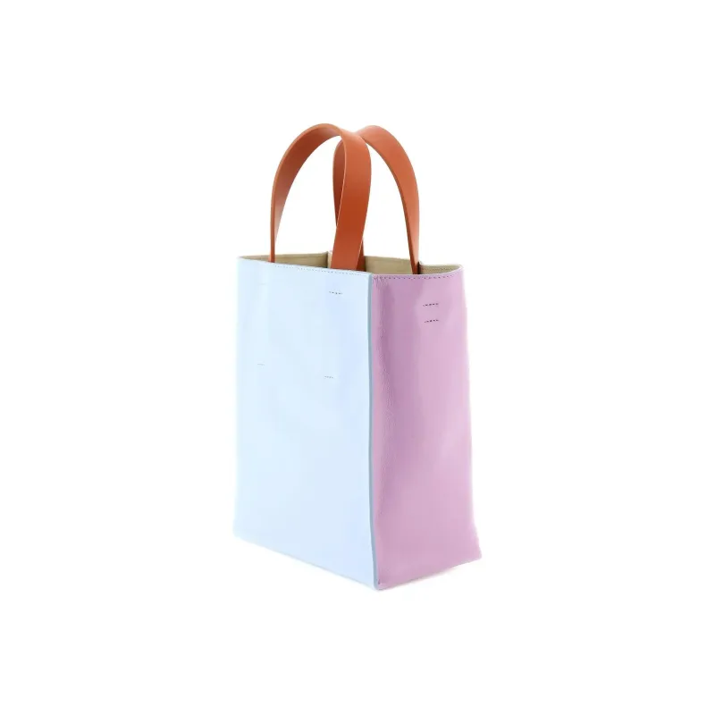MARNI Museo Calfskin Tote Bag, Shopping Bag, Crossbody Bag, One Shoulder Handbag Mini Women's Pink/Blue-1
