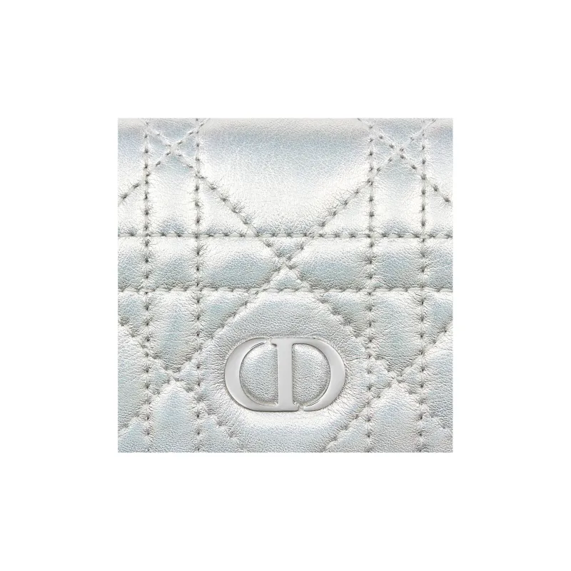DIOR Caro Sheepskin Wallet Extra Small Women's Silver-4
