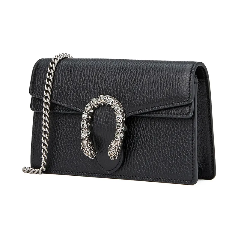 GUCCI Dionysus Super Mini Leather Chain Shoulder Bag Black-1